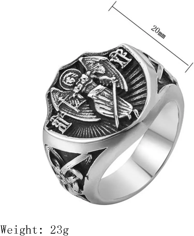 Religious Retro Archangel Faith Ring, Men Ladies Stainless Steel Angel Protector Amulet Ring