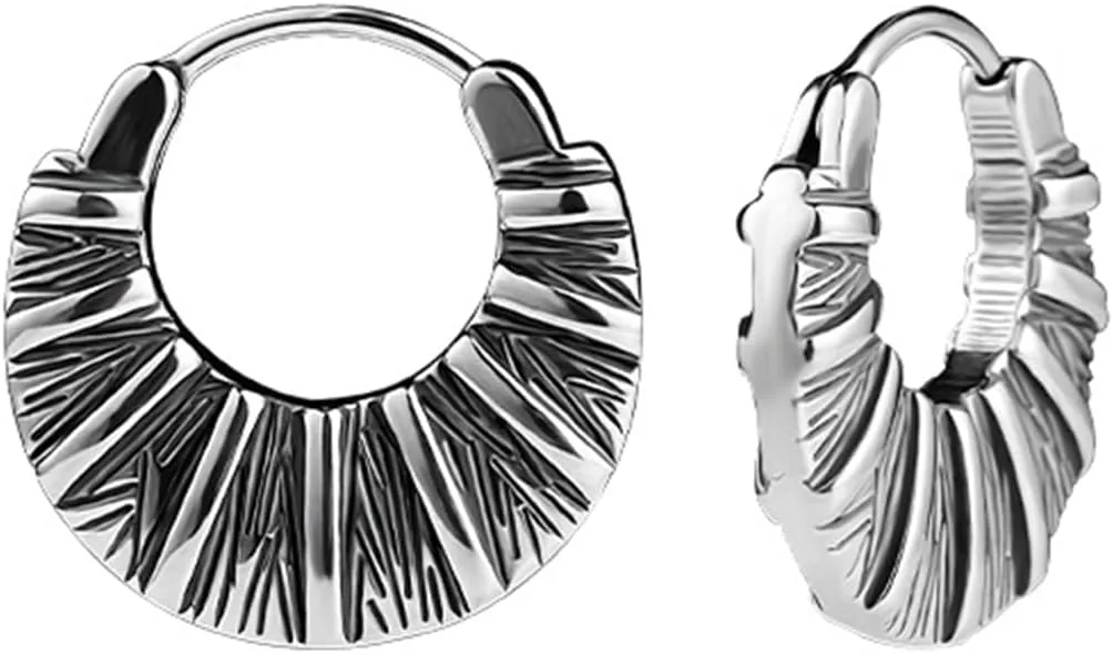 Retro Vintage Stainless Steel Fan Style Antique Cocktail Party Dangle Drop Earrings