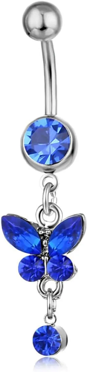 Rheinstone Butterfly Belly Button Rings Surgical Stainless Steel Diamond Pendant Navel Rings Crystal Navel Nails Butterfly Jewelry for Women