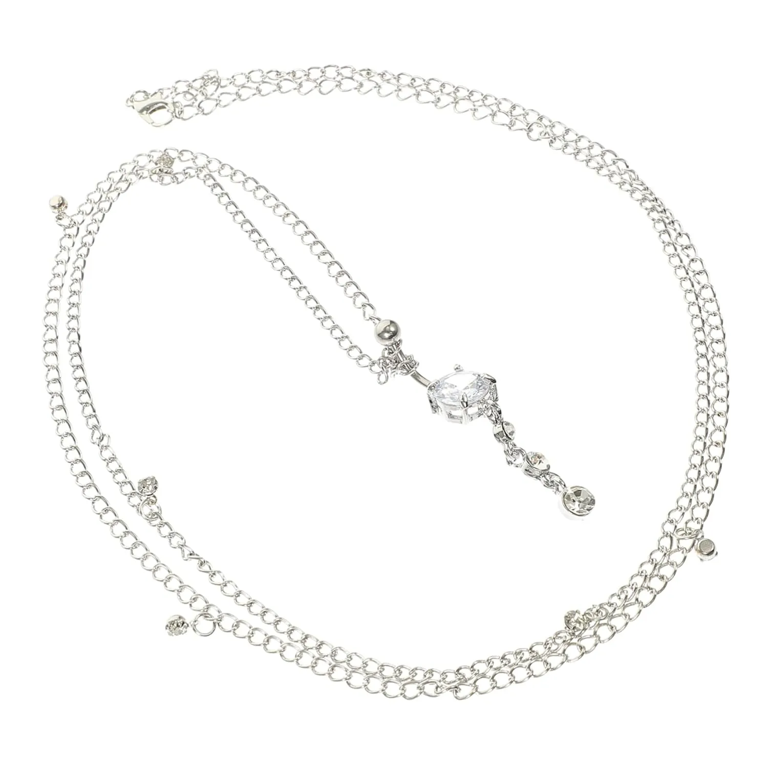 Rhinestone Belly Button Ring Plated Waist Chain Jewelry for Women Belly Rings