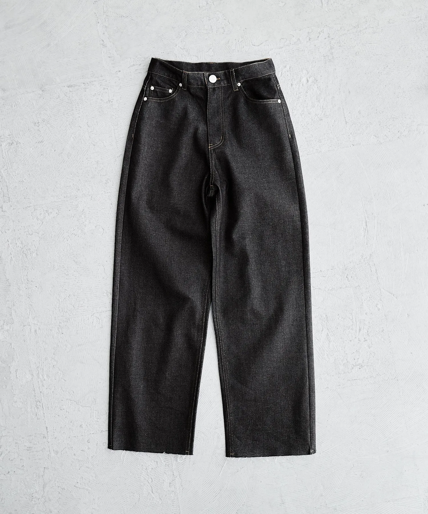 Rigid DENIM cut-off high waist pants