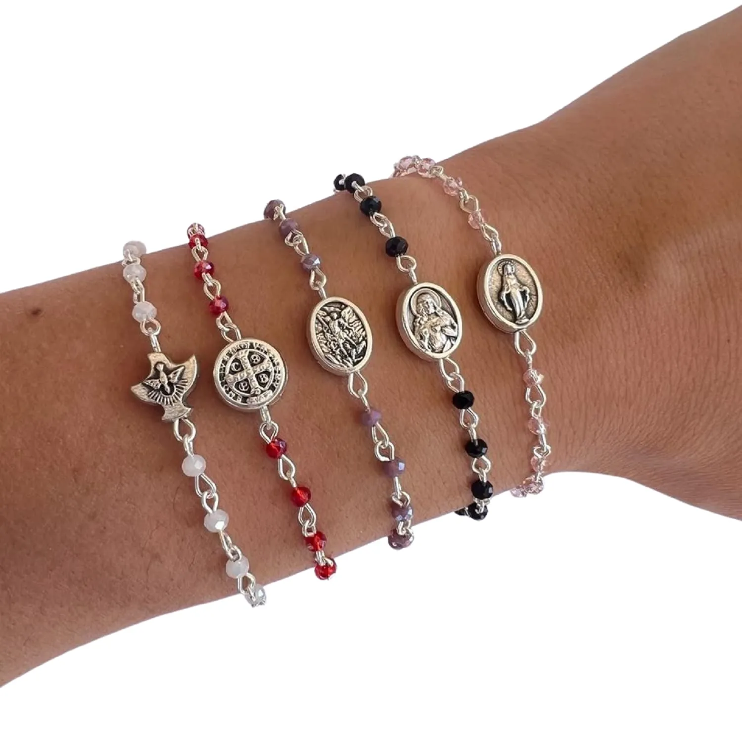 Rosary Bracelet With Catholic Saint Charm/Women Girls Religious Gift/St Michael Benedict Anthony Therese Holy Spirit Divine Mercy