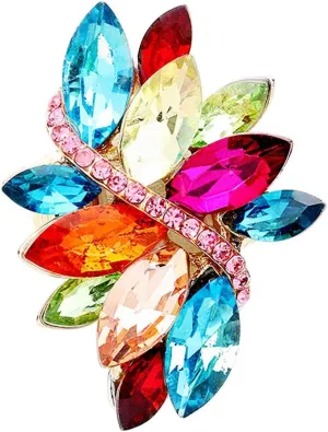 Rosemarie Collections Women's Dazzling Crystal Marquis Leaf Cluster Statement Stretch Cocktail Ring