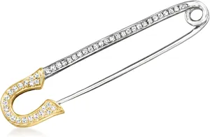 Ross-Simons 0.16 ct. t.w. Diamond Safety Pin in Sterling Silver and 14kt Yellow Gold