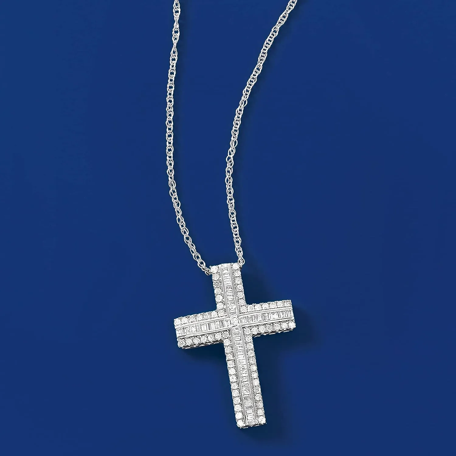 Ross-Simons 1.00 ct. t.w. Cross Pendant Necklace in 14kt White Gold