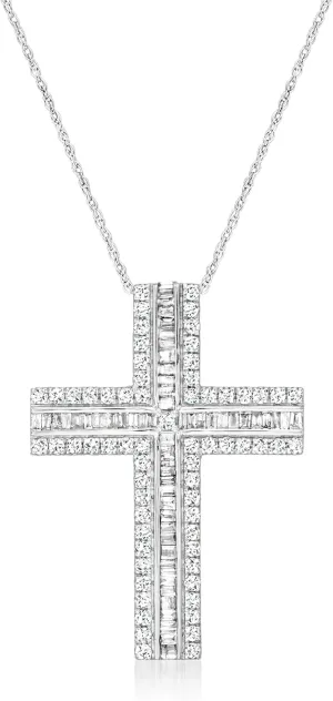 Ross-Simons 1.00 ct. t.w. Cross Pendant Necklace in 14kt White Gold