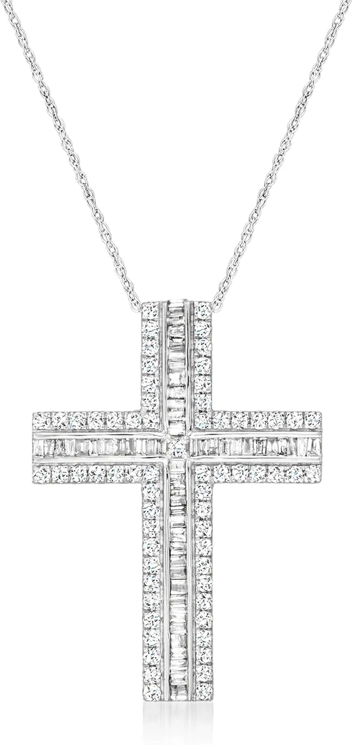 Ross-Simons 1.00 ct. t.w. Cross Pendant Necklace in 14kt White Gold