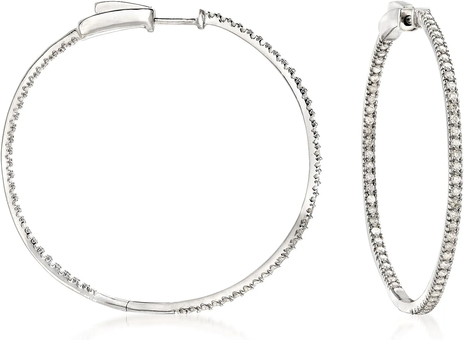 Ross-Simons 1.00 ct. t.w. Diamond Inside-Outside Hoop Earrings in Sterling Silver