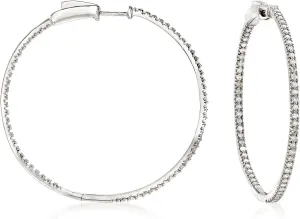 Ross-Simons 1.00 ct. t.w. Diamond Inside-Outside Hoop Earrings in Sterling Silver