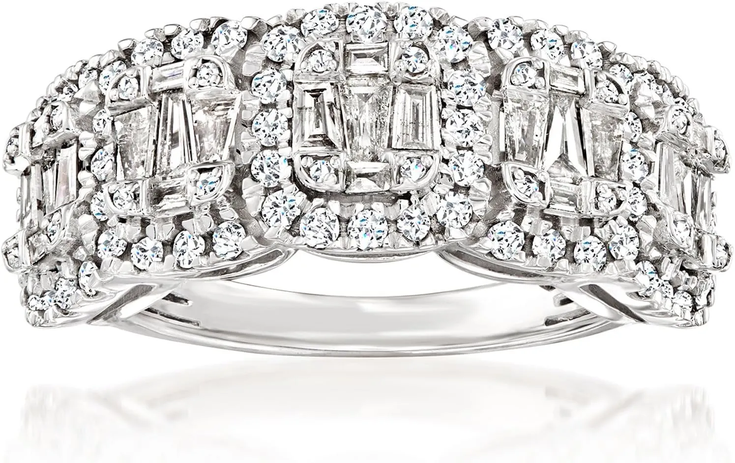 Ross-Simons 1.00 ct. t.w. Round and Baguette Diamond Ring in Sterling Silver