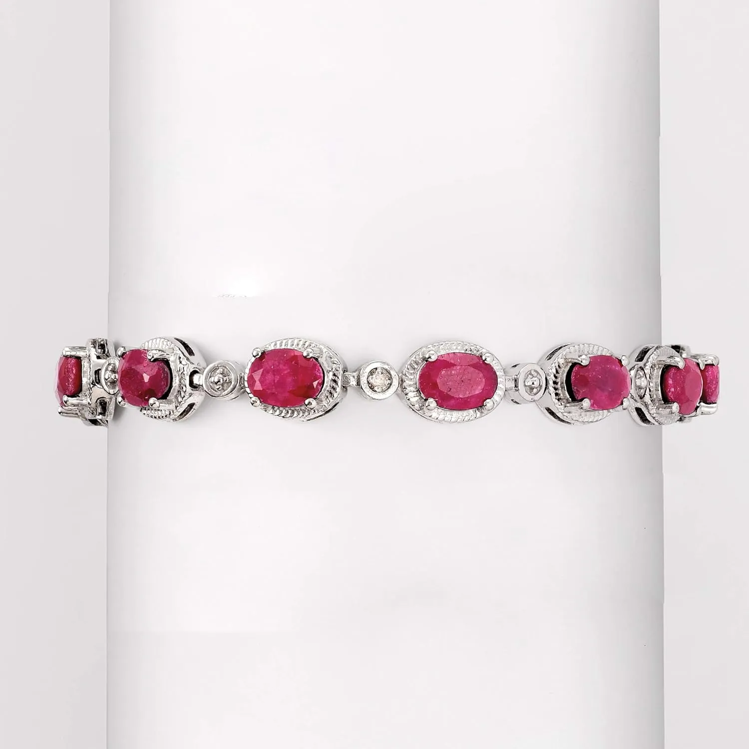Ross-Simons 9.10 ct. t.w. Ruby Bracelet With Diamonds in Sterling Silver