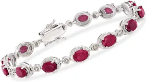 Ross-Simons 9.10 ct. t.w. Ruby Bracelet With Diamonds in Sterling Silver