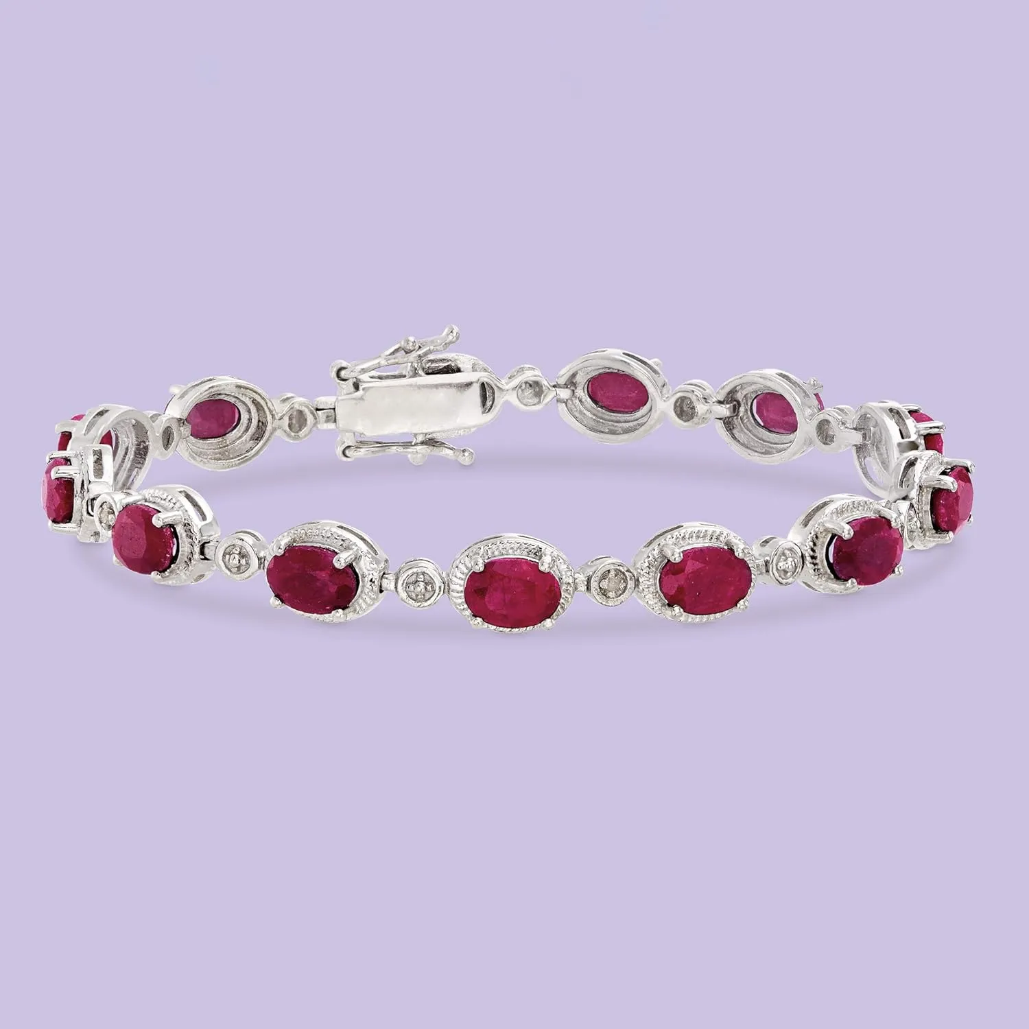 Ross-Simons 9.10 ct. t.w. Ruby Bracelet With Diamonds in Sterling Silver