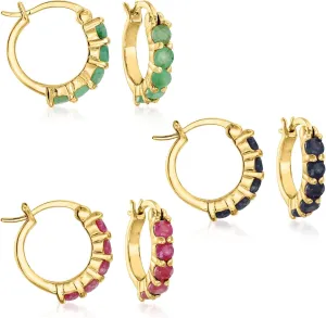 Ross-Simons Three Pair Gemstone Huggie Hoop Earrings