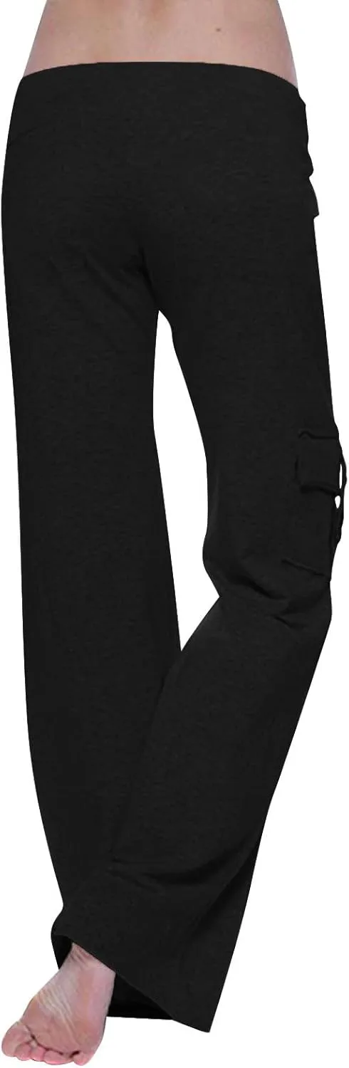 Ruziyoog High Waisted Yoga Pants with Pockets Casual Wide Leg Lounge Pants Drawstring Elastic Waist Trousers for Women
