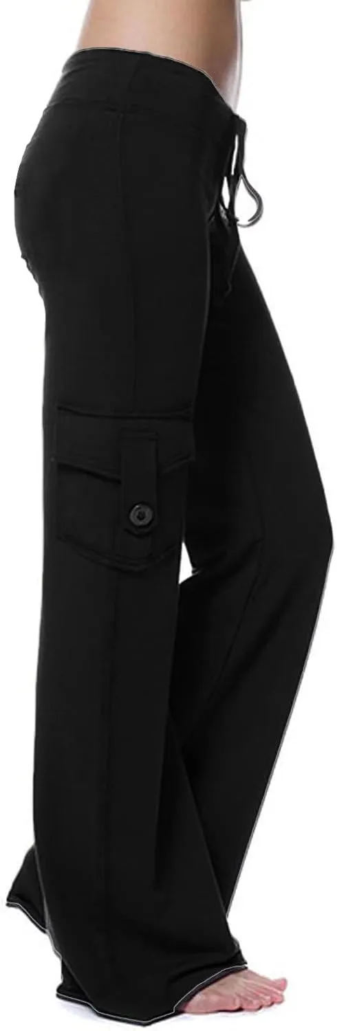 Ruziyoog High Waisted Yoga Pants with Pockets Casual Wide Leg Lounge Pants Drawstring Elastic Waist Trousers for Women