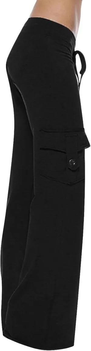 Ruziyoog High Waisted Yoga Pants with Pockets Casual Wide Leg Lounge Pants Drawstring Elastic Waist Trousers for Women