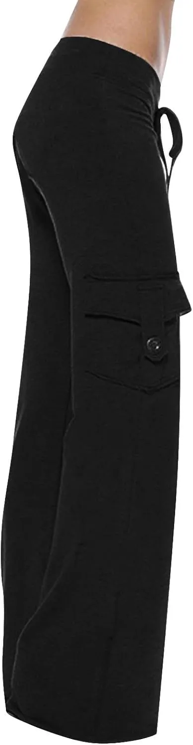 Ruziyoog High Waisted Yoga Pants with Pockets Casual Wide Leg Lounge Pants Drawstring Elastic Waist Trousers for Women