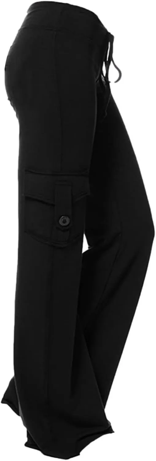 Ruziyoog High Waisted Yoga Pants with Pockets Casual Wide Leg Lounge Pants Drawstring Elastic Waist Trousers for Women