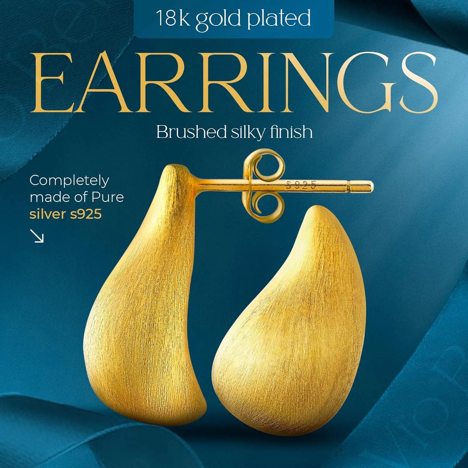S925 Sterling Silver 18K Gold Plated Earrings for Women - Hypoallergenic Water Drop Pear Hoop Earrings - Chunky Dangle Teardrop Premium Jewelry Gift Set for Her