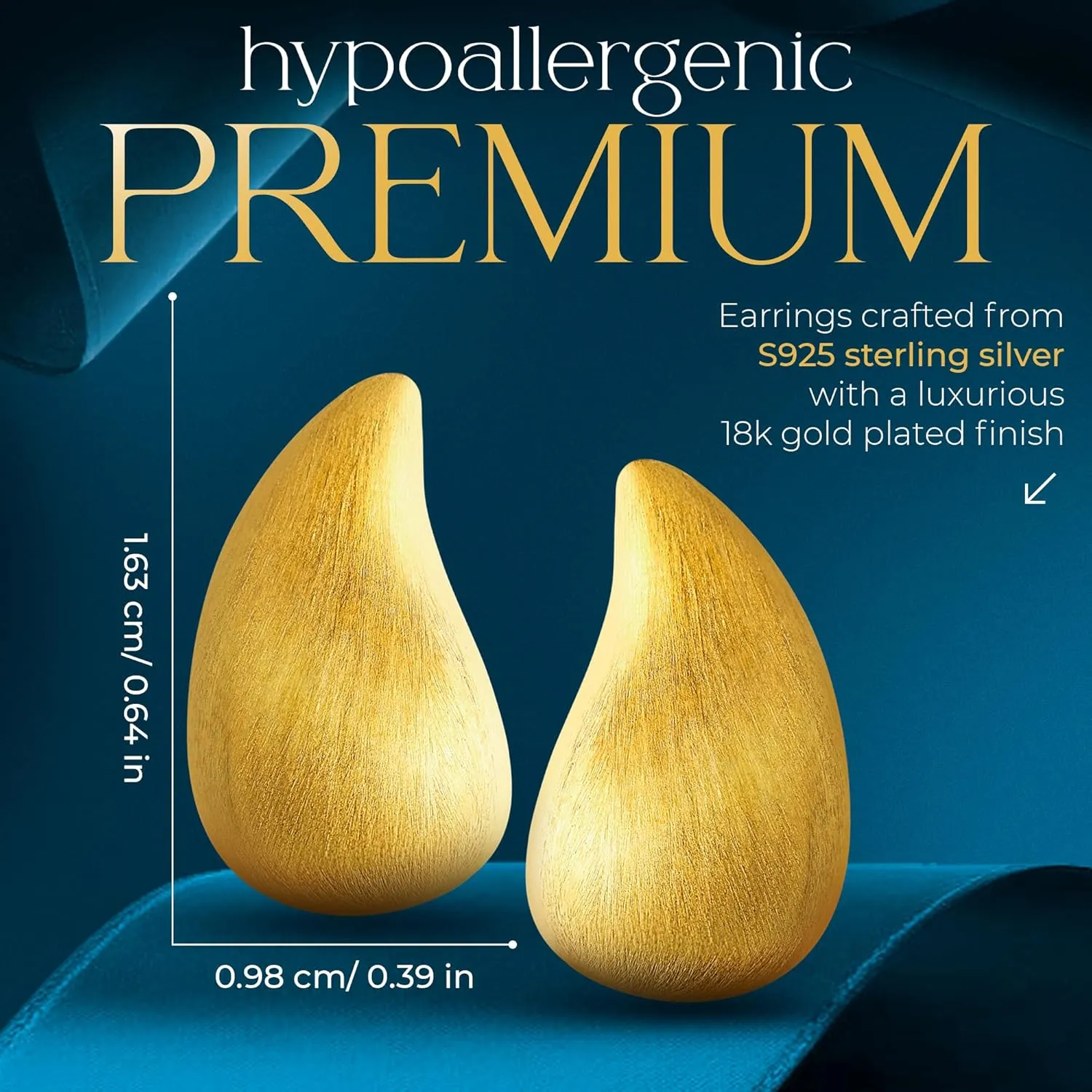 S925 Sterling Silver 18K Gold Plated Earrings for Women - Hypoallergenic Water Drop Pear Hoop Earrings - Chunky Dangle Teardrop Premium Jewelry Gift Set for Her