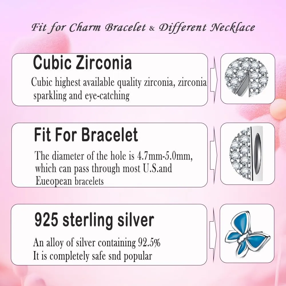 S925 Sterling Silver A~Z Letters Charms with 5A Cubic Zircon Stones, Butterfly Alphabet Beads fit Pandora European Bracelets Gift Options