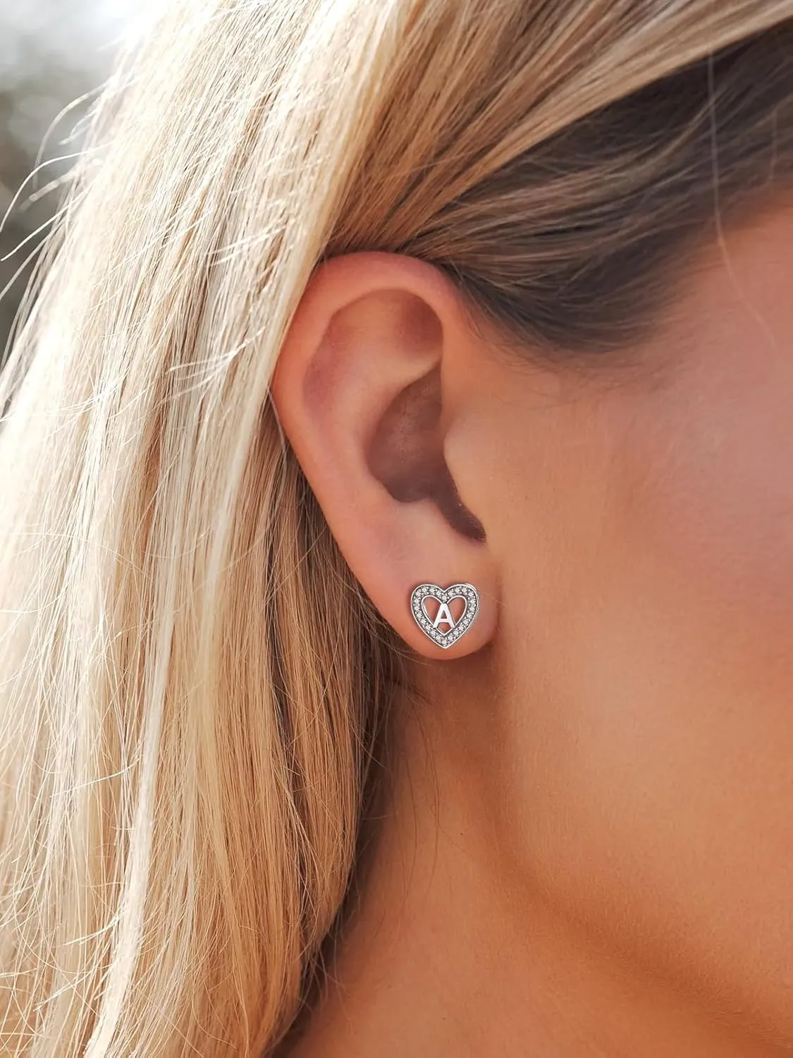 S925 Sterling Silver Letter Heart Stud Earrings Cubic Zirconia Stud Earrings 18K Gold Plated Initial Stud Earrings Hypoallergenic Initial Earrings Stud for Girls for Women Teen Gifts