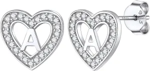 S925 Sterling Silver Letter Heart Stud Earrings Cubic Zirconia Stud Earrings 18K Gold Plated Initial Stud Earrings Hypoallergenic Initial Earrings Stud for Girls for Women Teen Gifts