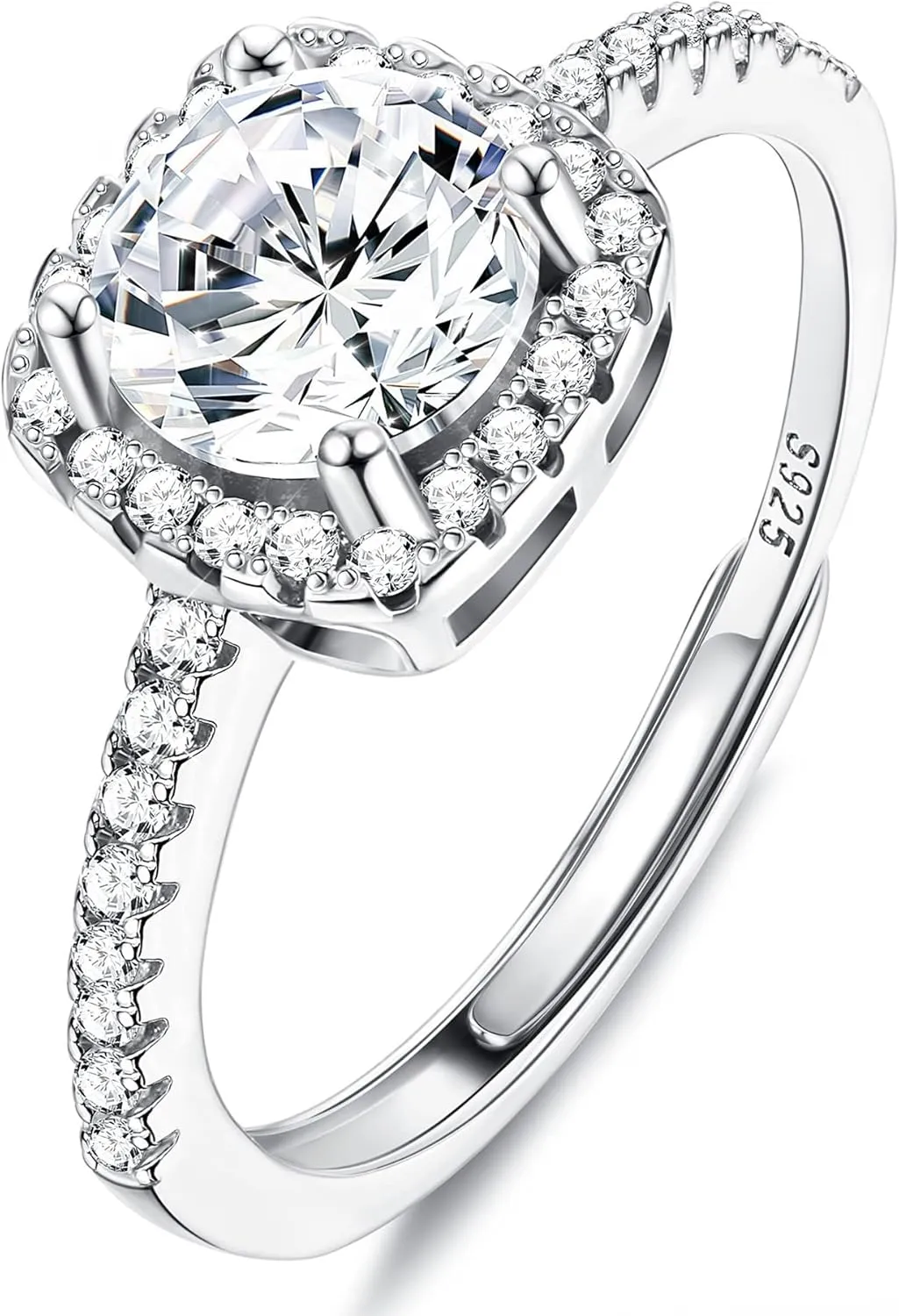 SAILIMUE 925 Sterling Silver Cubic Zirconia Engagement Rings for Women Round Square CZ Solitaire Wedding Halo Promise Eternity Ring Adjustable
