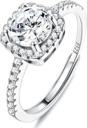 SAILIMUE 925 Sterling Silver Cubic Zirconia Engagement Rings for Women Round Square CZ Solitaire Wedding Halo Promise Eternity Ring Adjustable
