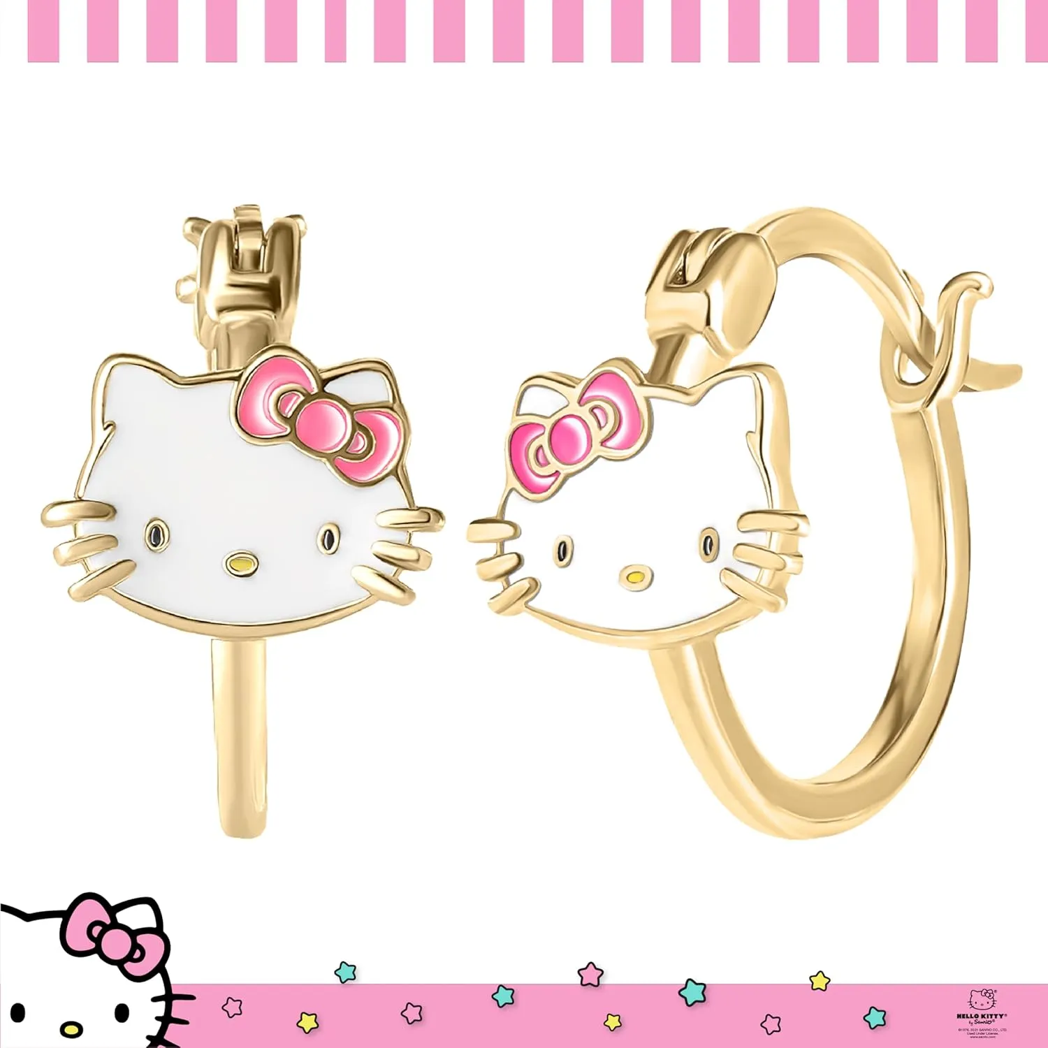 Sanrio Hello Kitty Womens Hoop Earrings - Sterling Silver and Enamel Hello Kitty Earrings Official License