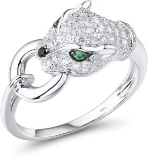 Santuzza Panther Ring 925 Sterling Silver Leopard Rings Cubic Zirconia Green Spinel Jaguar Jewelry