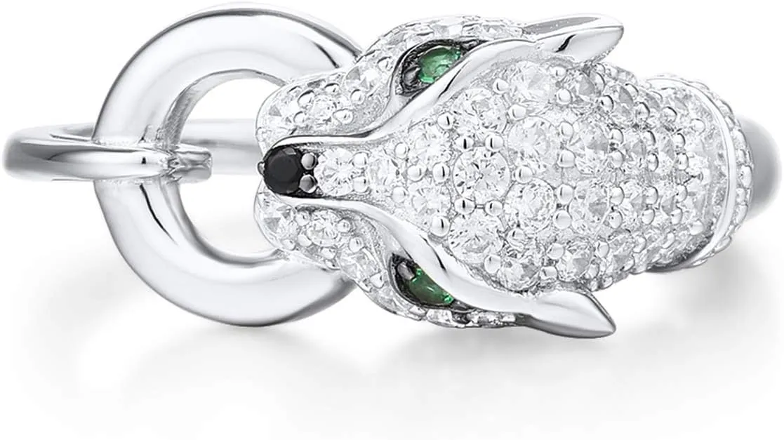 Santuzza Panther Ring 925 Sterling Silver Leopard Rings Cubic Zirconia Green Spinel Jaguar Jewelry