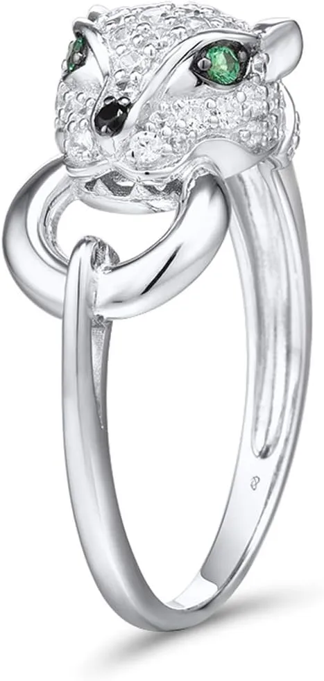 Santuzza Panther Ring 925 Sterling Silver Leopard Rings Cubic Zirconia Green Spinel Jaguar Jewelry