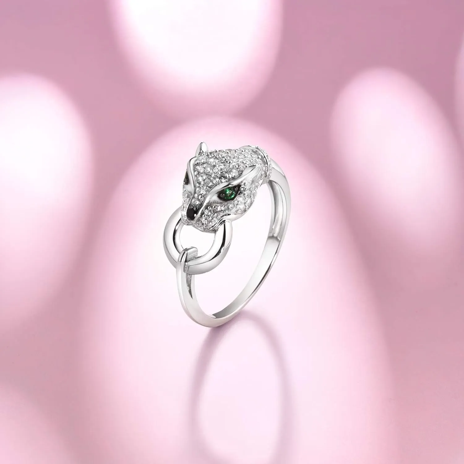 Santuzza Panther Ring 925 Sterling Silver Leopard Rings Cubic Zirconia Green Spinel Jaguar Jewelry