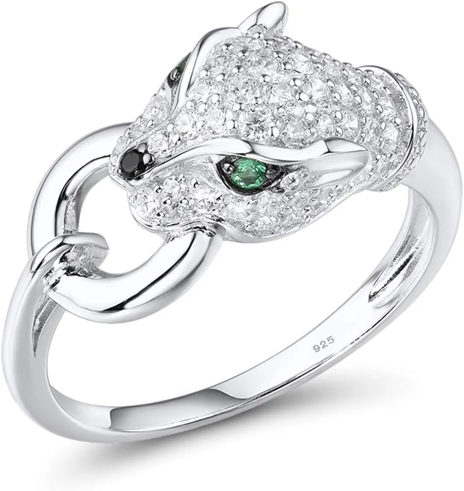 Santuzza Panther Ring 925 Sterling Silver Leopard Rings Cubic Zirconia Green Spinel Jaguar Jewelry