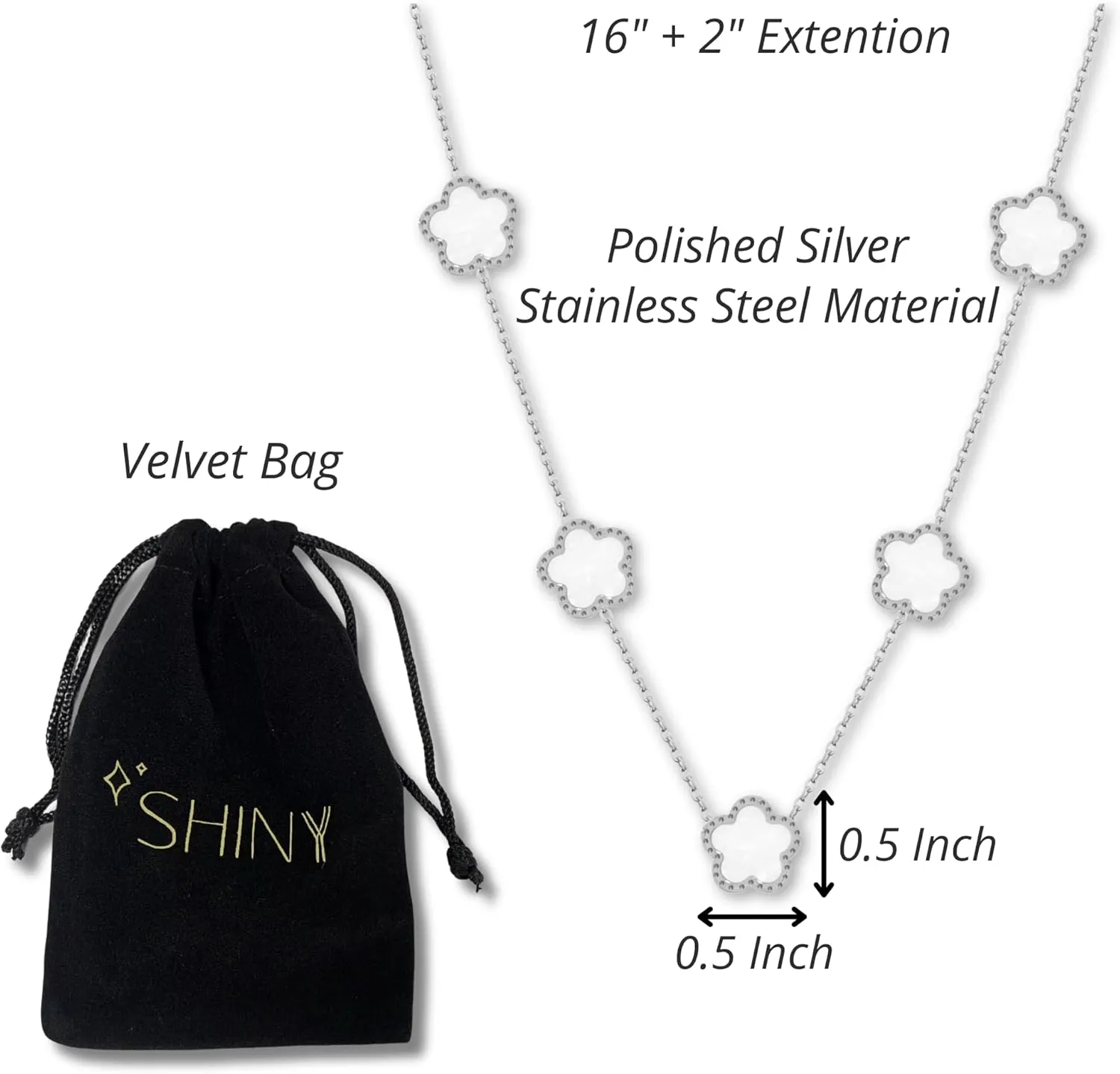 SHINYY 5 Leaf Clover Choker Necklace for Women 18K Gold Plated Stainless Steel Black Lucky Five Leaf Dangle Chain Jewelry Gift for Mother and Daughter
