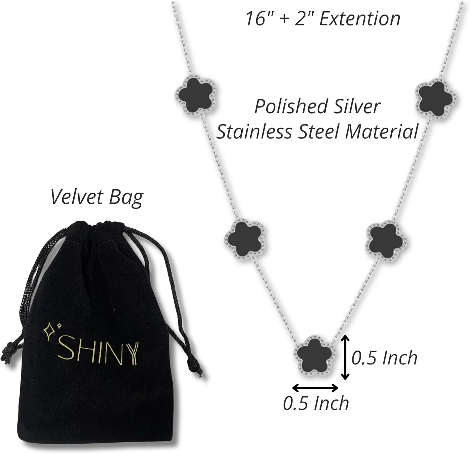 SHINYY 5 Leaf Clover Choker Necklace for Women 18K Gold Plated Stainless Steel Black Lucky Five Leaf Dangle Chain Jewelry Gift for Mother and Daughter