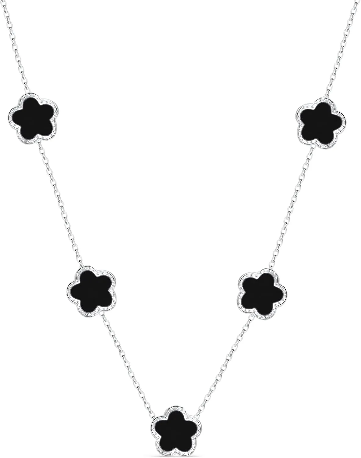 SHINYY 5 Leaf Clover Choker Necklace for Women 18K Gold Plated Stainless Steel Black Lucky Five Leaf Dangle Chain Jewelry Gift for Mother and Daughter
