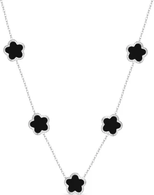 SHINYY 5 Leaf Clover Choker Necklace for Women 18K Gold Plated Stainless Steel Black Lucky Five Leaf Dangle Chain Jewelry Gift for Mother and Daughter