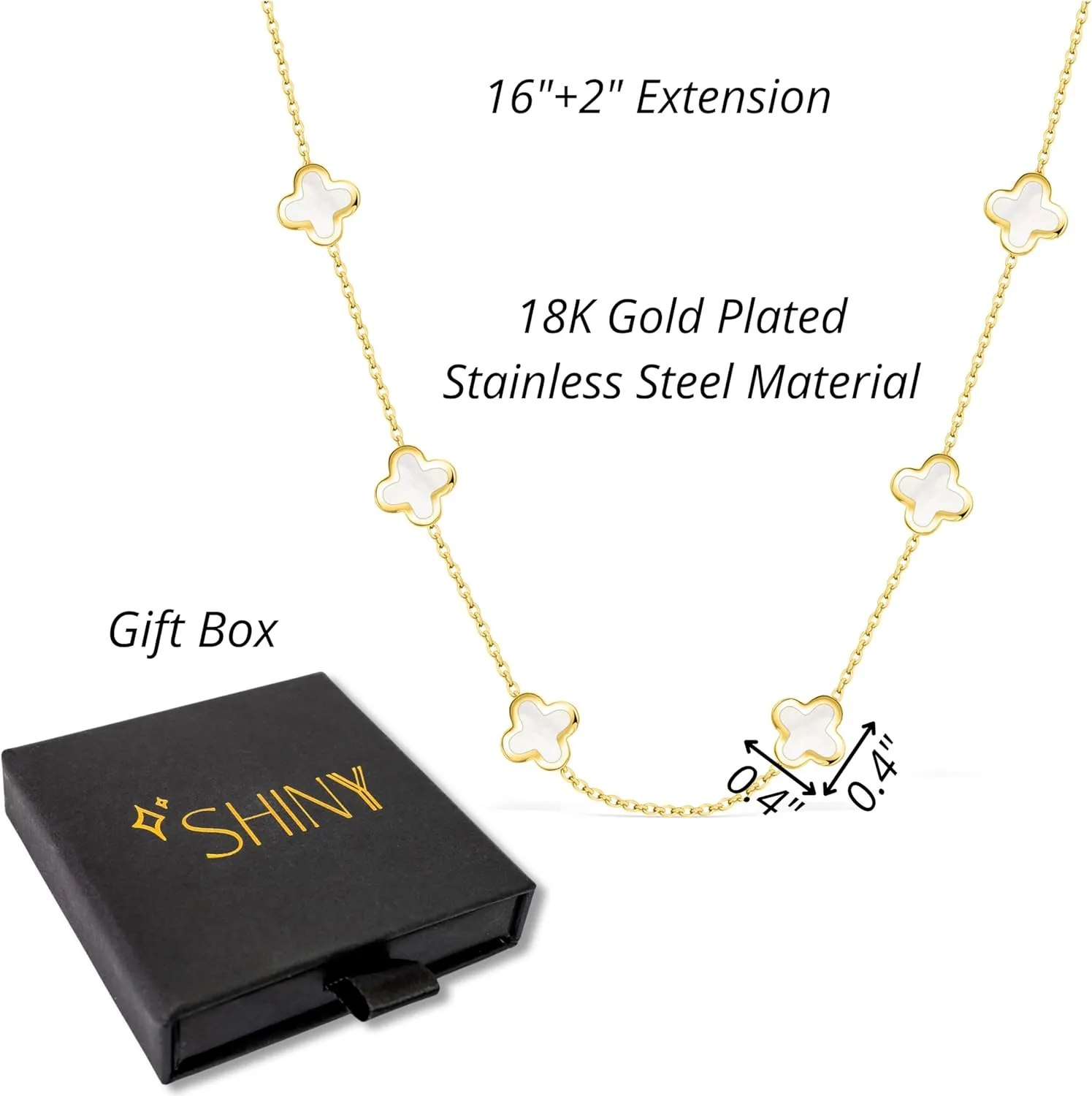 SHINYY Dainty Four Leaf Clover Choker Necklace for Women 18K Gold Plated Stainless Steel Black Lucky 4 Leaf Dangle Chain Jewelry gift for Mother and Daughter