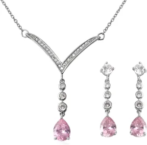 Shop LC Bridesmaid Pink Jewelry Set for Women Earrings Necklace Cubic Zirconia CZ Platinum Plated Wedding Birthday Gifts for Women 18" Birthday Gifts