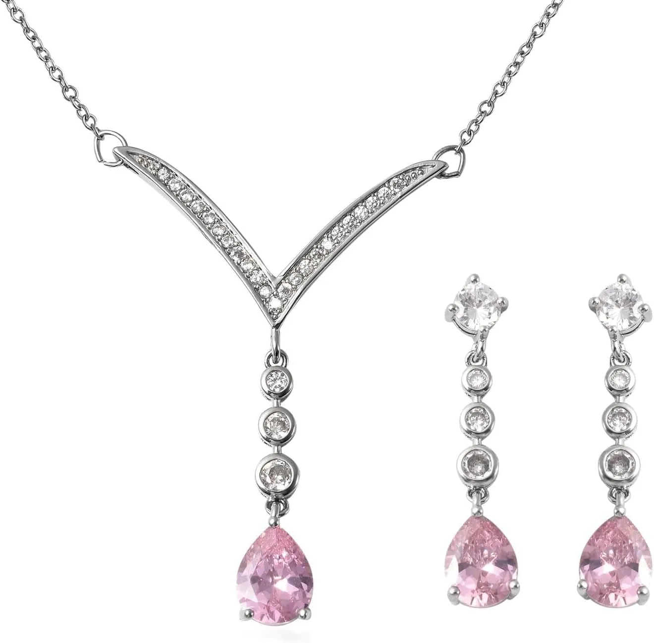 Shop LC Bridesmaid Pink Jewelry Set for Women Earrings Necklace Cubic Zirconia CZ Platinum Plated Wedding Birthday Gifts for Women 18" Birthday Gifts