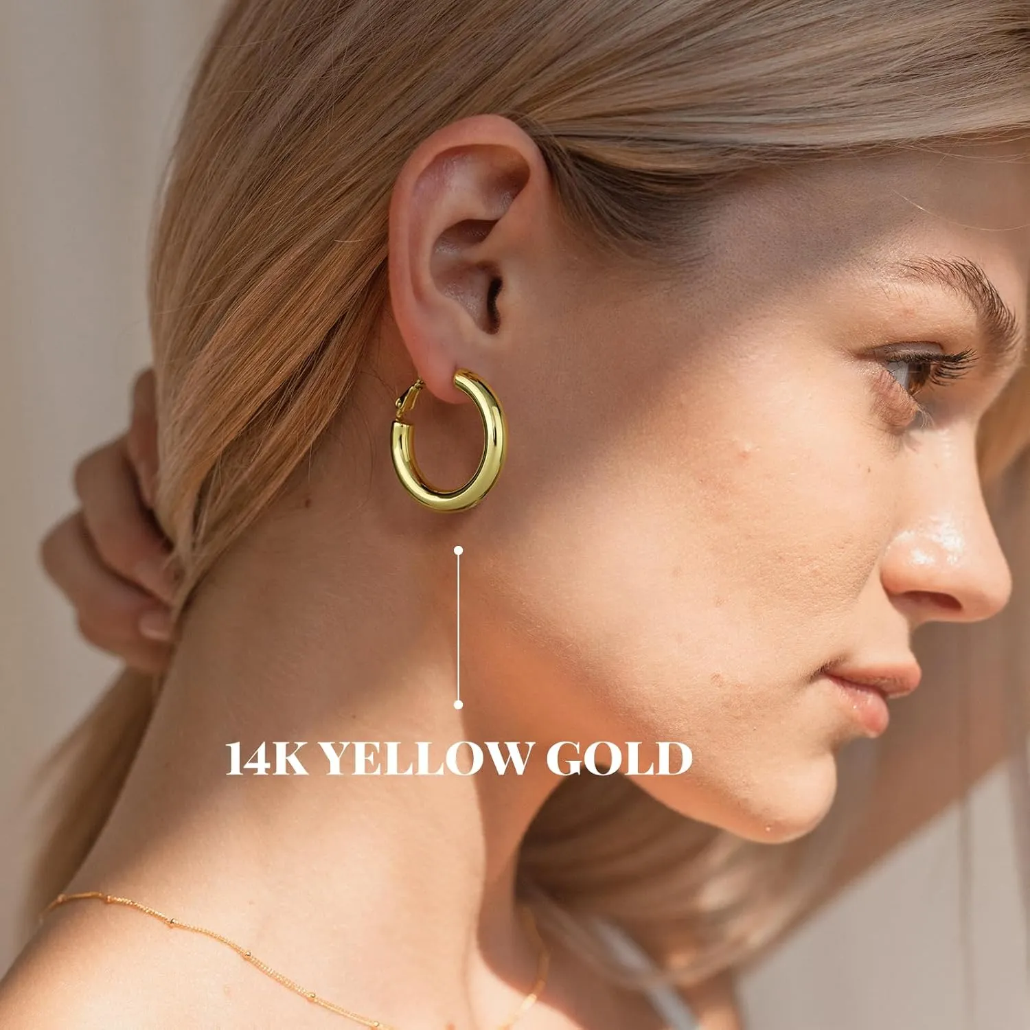 SHOWNII Chunky Gold Hoop Earrings - 14K Gold Plated Earrings for Women Hollow Tube Thick Hoops Graduation Gifts for Her