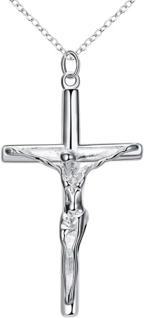 Silver Creative Male Necklace Men Jewelry 925 Sterling Silver Cross Jesus Pendant Necklace Fine Jewelry