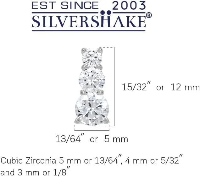 Silvershake 3 Stone Graduated Round Shape White Gold Plated 925 Sterling Silver Post Earrings