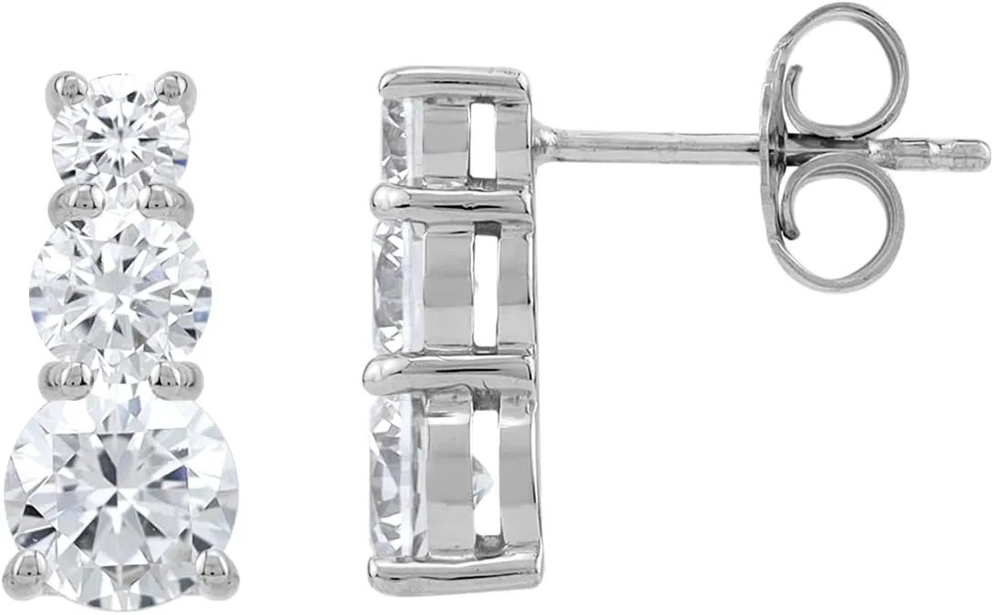 Silvershake 3 Stone Graduated Round Shape White Gold Plated 925 Sterling Silver Post Earrings