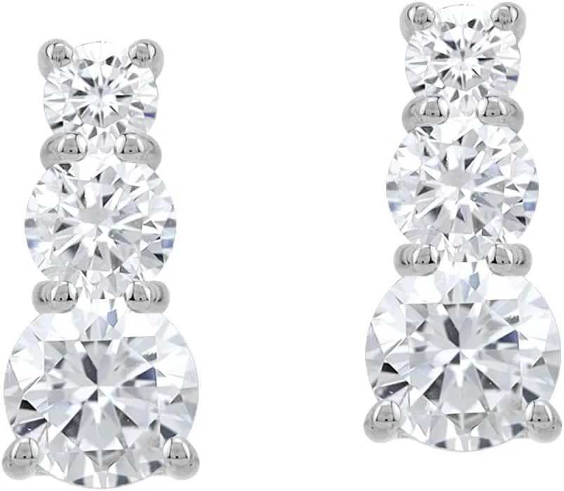 Silvershake 3 Stone Graduated Round Shape White Gold Plated 925 Sterling Silver Post Earrings