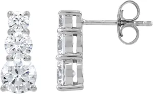 Silvershake 3 Stone Graduated Round Shape White Gold Plated 925 Sterling Silver Post Earrings