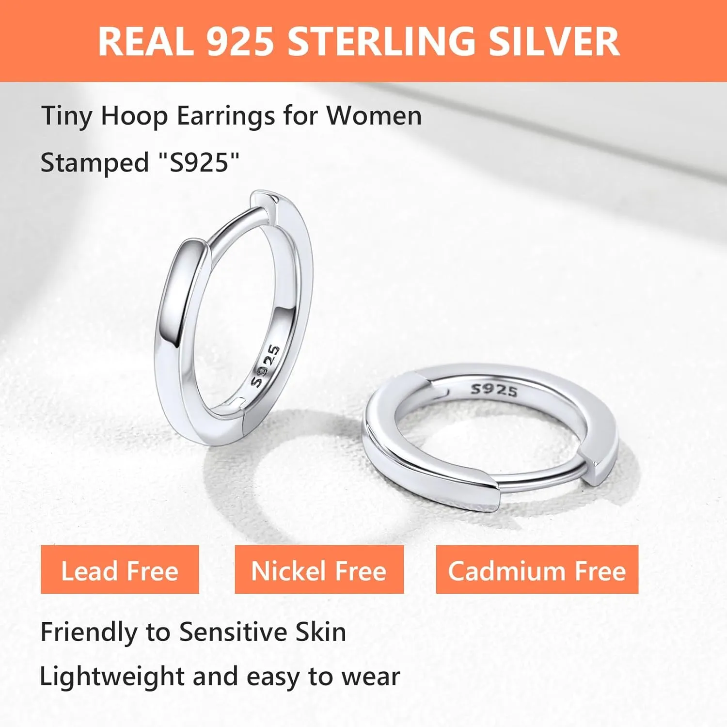 Silvora 925 Sterling Silver Small Hoop Earrings for Women Huggie Earrings Hypoallergenic Cartilage Earrings Tiny Hoops 6mm/8mm/10mm/12mm